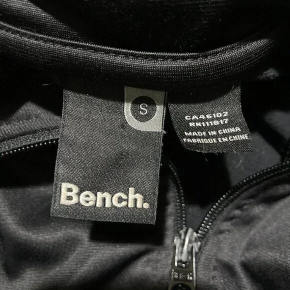 Bench Full Zip Track Jacket Embroidered Spellout Black Grey Zipper Pockets Small - Picture 6 of 13